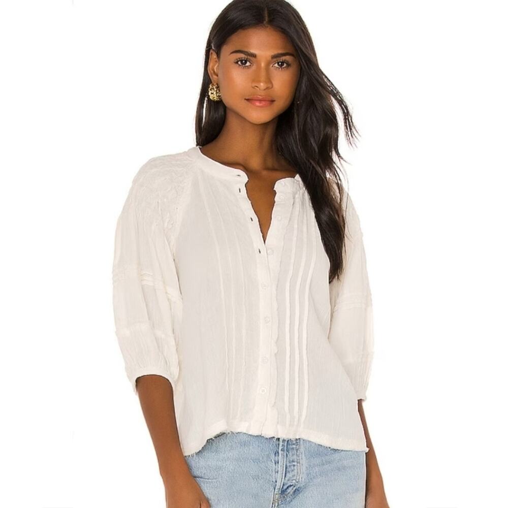 Free People Secret Falls Smocked Top in Ivory